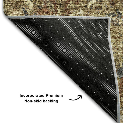 8' Brown Beige And Copper Diamond Washable Round Rug With UV Protection