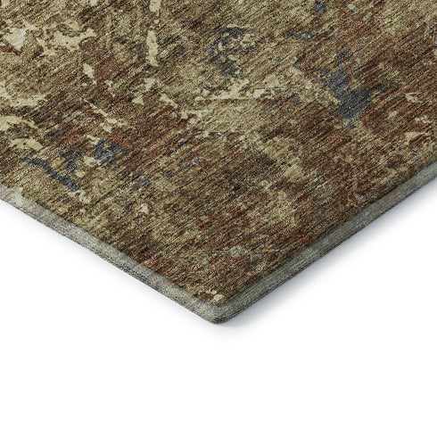 8' Brown Beige And Copper Diamond Washable Round Rug With UV Protection