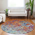 8' Copper Blue And Red Diamond Washable Round Rug With UV Protection