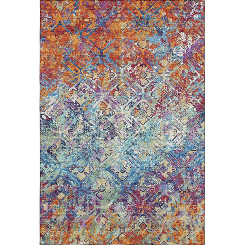 8' X 10' Copper Blue And Red Diamond Washable Area Rug With UV Protection