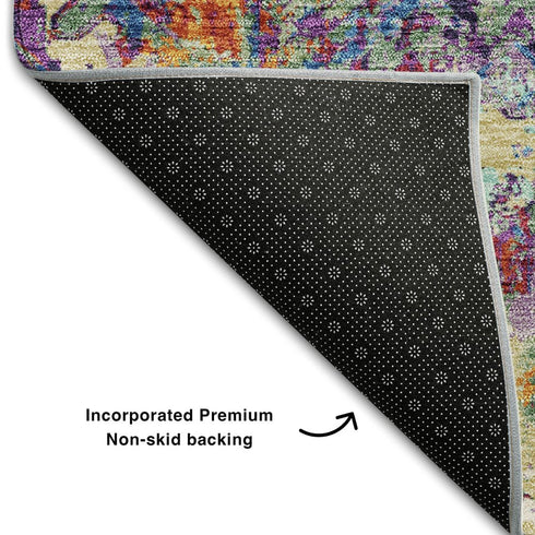 8' X 10' Copper Blue And Red Diamond Washable Area Rug With UV Protection