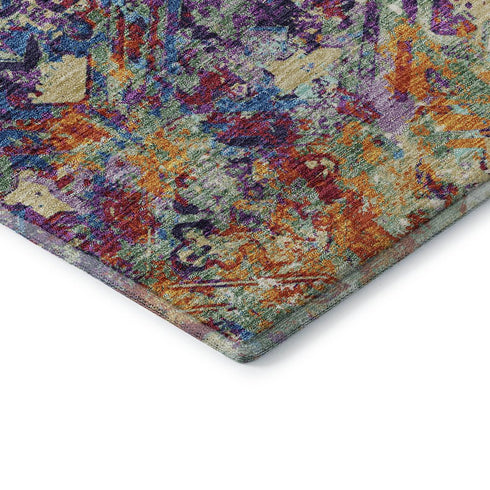 8' X 10' Copper Blue And Red Diamond Washable Area Rug With UV Protection