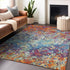 8' X 10' Copper Blue And Red Diamond Washable Area Rug With UV Protection