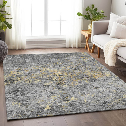 8' X 10' Gray Gold And Silver Diamond Washable Area Rug With UV Protection