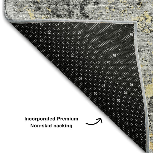8' X 10' Gray Gold And Silver Diamond Washable Area Rug With UV Protection