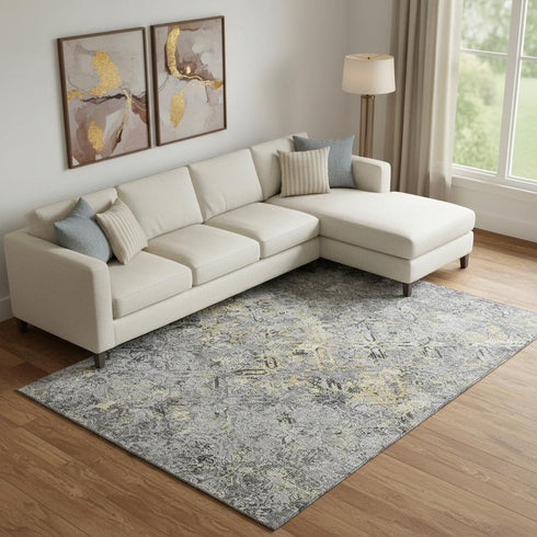 8' X 10' Gray Gold And Silver Diamond Washable Area Rug With UV Protection