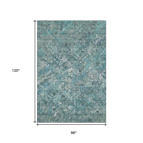 8' X 10' Sage Gray And Ivory Diamond Washable Area Rug With UV Protection