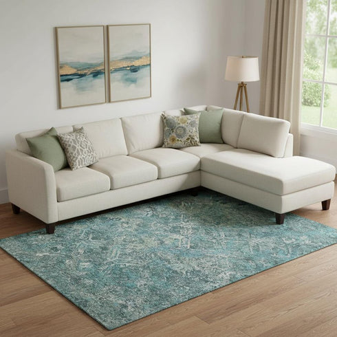 8' X 10' Sage Gray And Ivory Diamond Washable Area Rug With UV Protection