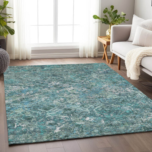 8' X 10' Sage Gray And Ivory Diamond Washable Area Rug With UV Protection