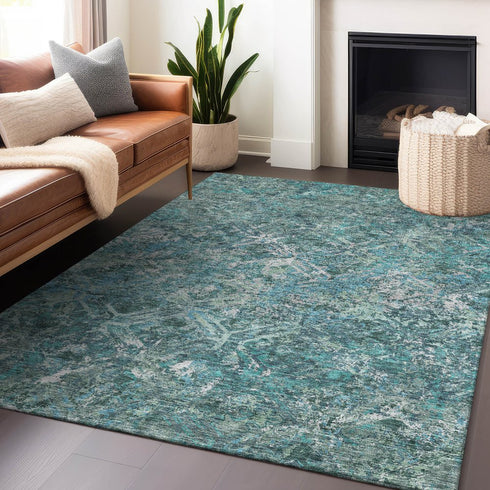 8' X 10' Sage Gray And Ivory Diamond Washable Area Rug With UV Protection