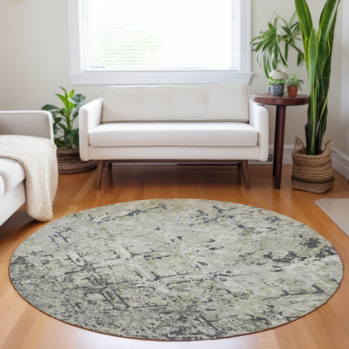 8' Silver Gray And Ivory Diamond Washable Round Rug With UV Protection