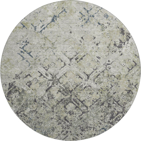 8' Silver Gray And Ivory Diamond Washable Round Rug With UV Protection