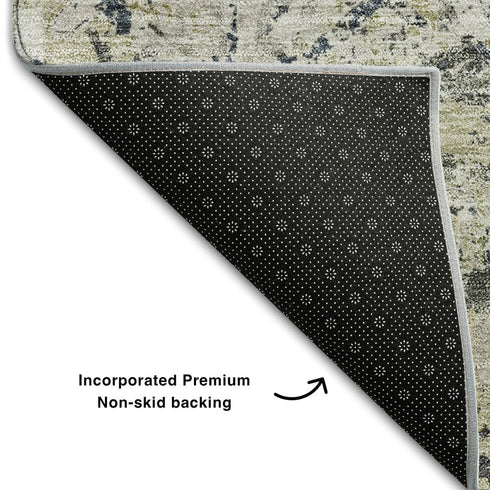 8' Silver Gray And Ivory Diamond Washable Round Rug With UV Protection