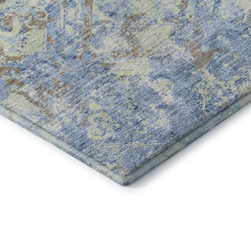 8' Sky Blue Gray And Ivory Diamond Washable Round Rug With UV Protection