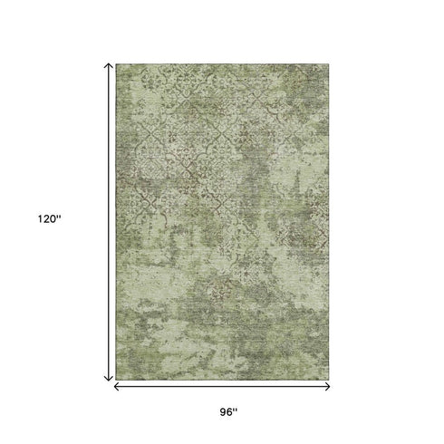 8' X 10' Artichoke Green Gray And Taupe Abstract Washable Area Rug With UV Protection