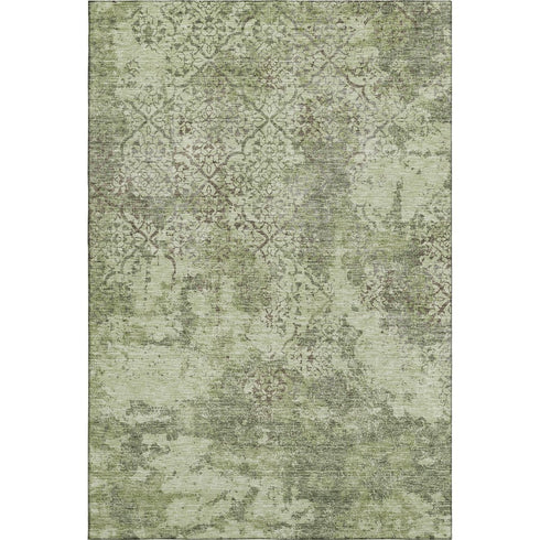 8' X 10' Artichoke Green Gray And Taupe Abstract Washable Area Rug With UV Protection