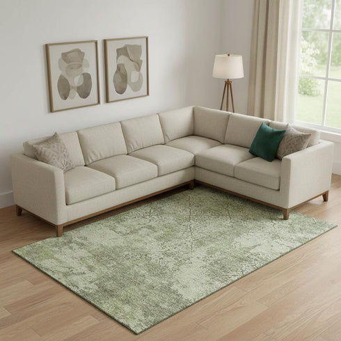 8' X 10' Artichoke Green Gray And Taupe Abstract Washable Area Rug With UV Protection