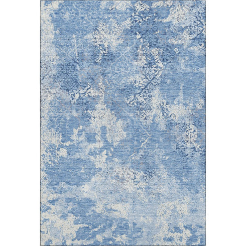 5' X 8' Blue And Ivory Abstract Washable Area Rug With UV Protection