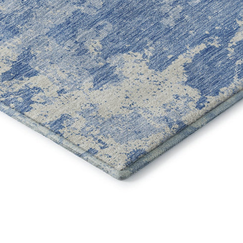 5' X 8' Blue And Ivory Abstract Washable Area Rug With UV Protection