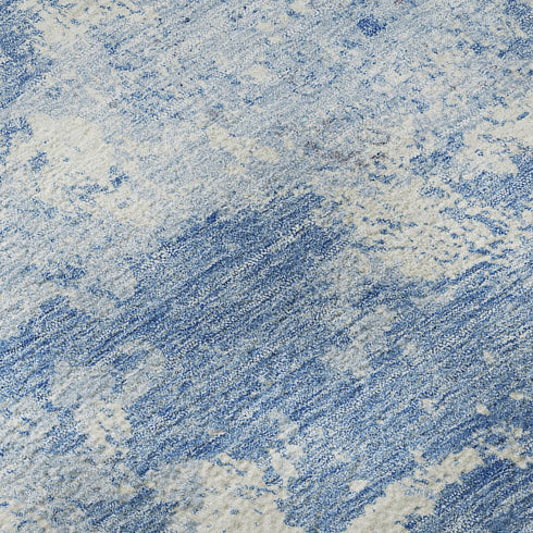 5' X 8' Blue And Ivory Abstract Washable Area Rug With UV Protection