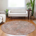 8' Salmon Gray And Ivory Abstract Washable Round Rug With UV Protection