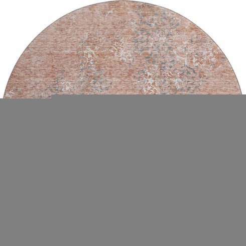 8' Salmon Gray And Ivory Abstract Washable Round Rug With UV Protection