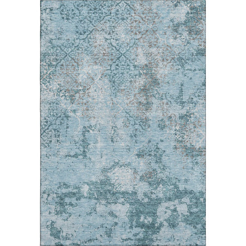 8' X 10' Teal Ivory And Gray Abstract Washable Area Rug With UV Protection