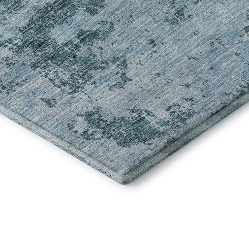 8' X 10' Teal Ivory And Gray Abstract Washable Area Rug With UV Protection