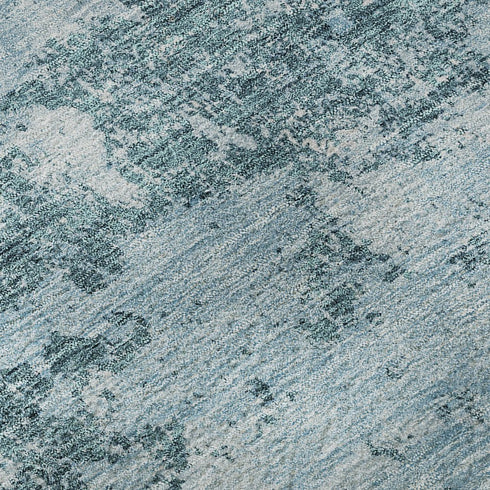 8' X 10' Teal Ivory And Gray Abstract Washable Area Rug With UV Protection