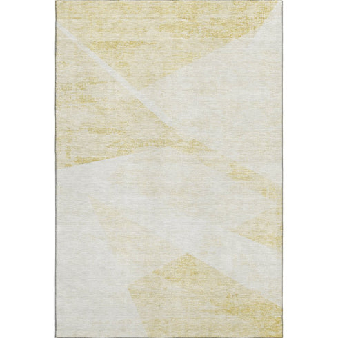 5' X 8' Gold And Ivory Geometric Washable Area Rug With UV Protection