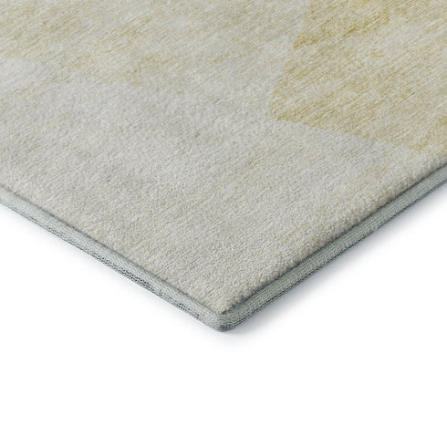 5' X 8' Gold And Ivory Geometric Washable Area Rug With UV Protection