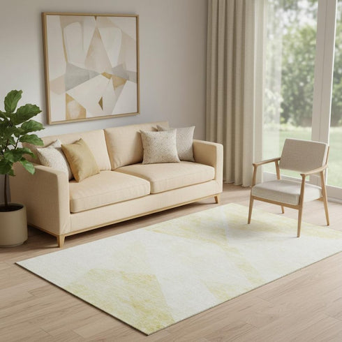 5' X 8' Gold And Ivory Geometric Washable Area Rug With UV Protection