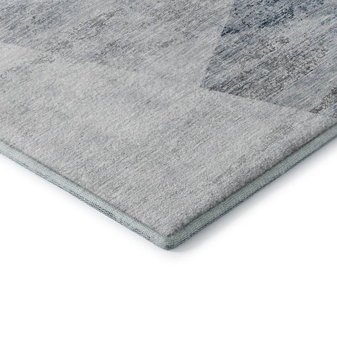 5' X 8' Sky Blue Gray And Silver Geometric Washable Area Rug With UV Protection