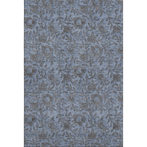 8' X 10' Blue And Gray Floral Washable Area Rug With UV Protection