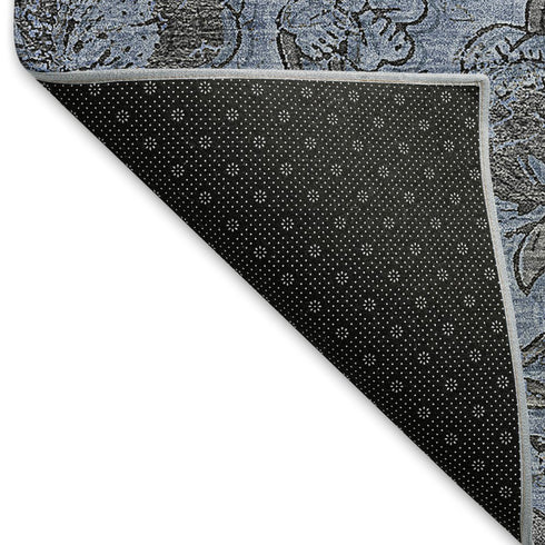 8' X 10' Blue And Gray Floral Washable Area Rug With UV Protection