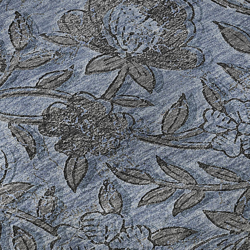 8' X 10' Blue And Gray Floral Washable Area Rug With UV Protection