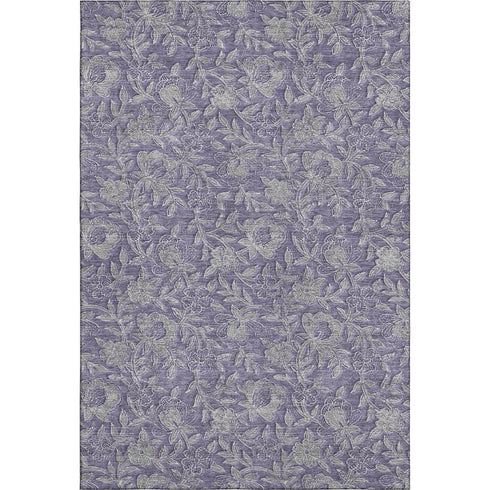 5' X 8' Eggplant And Gray Floral Washable Area Rug With UV Protection