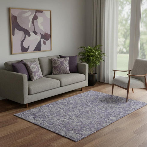 5' X 8' Eggplant And Gray Floral Washable Area Rug With UV Protection