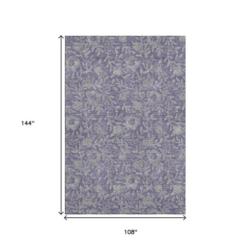 9' X 12' Eggplant And Gray Floral Washable Area Rug With UV Protection