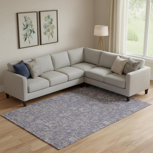9' X 12' Eggplant And Gray Floral Washable Area Rug With UV Protection