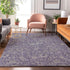 9' X 12' Eggplant And Gray Floral Washable Area Rug With UV Protection