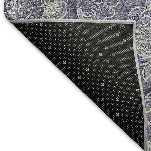 9' X 12' Eggplant And Gray Floral Washable Area Rug With UV Protection