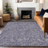 9' X 12' Eggplant And Gray Floral Washable Area Rug With UV Protection