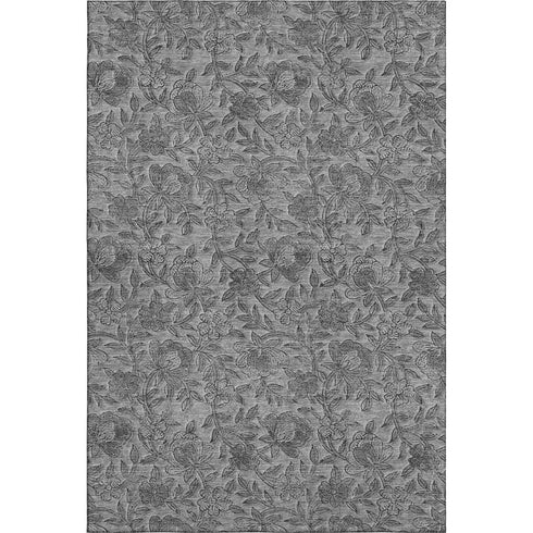 8' X 10' Gray And Charcoal Floral Washable Area Rug With UV Protection