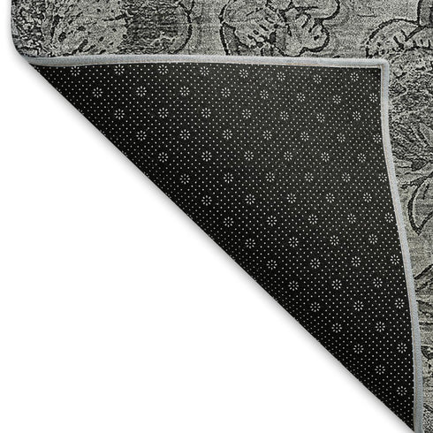 8' X 10' Gray And Charcoal Floral Washable Area Rug With UV Protection
