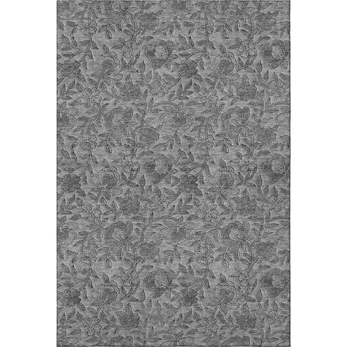 8' X 10' Gray And Charcoal Floral Washable Area Rug With UV Protection