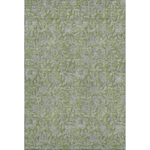 8' X 10' Olive Green And Gray Floral Washable Area Rug With UV Protection
