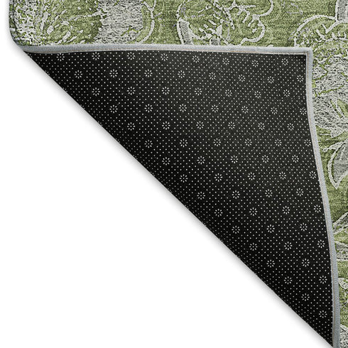 8' X 10' Olive Green And Gray Floral Washable Area Rug With UV Protection