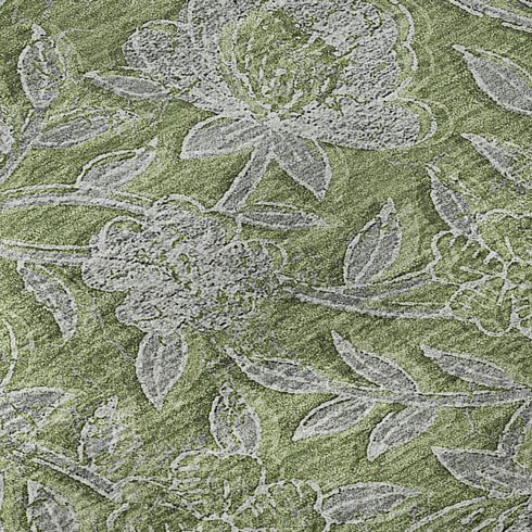 8' X 10' Olive Green And Gray Floral Washable Area Rug With UV Protection