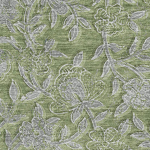 8' X 10' Olive Green And Gray Floral Washable Area Rug With UV Protection